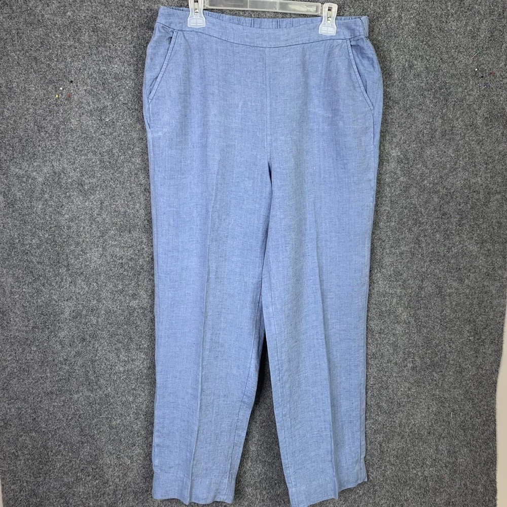 Chicos 2 T Linen Pull On Pants Blue Straight Leg Pockets Washable